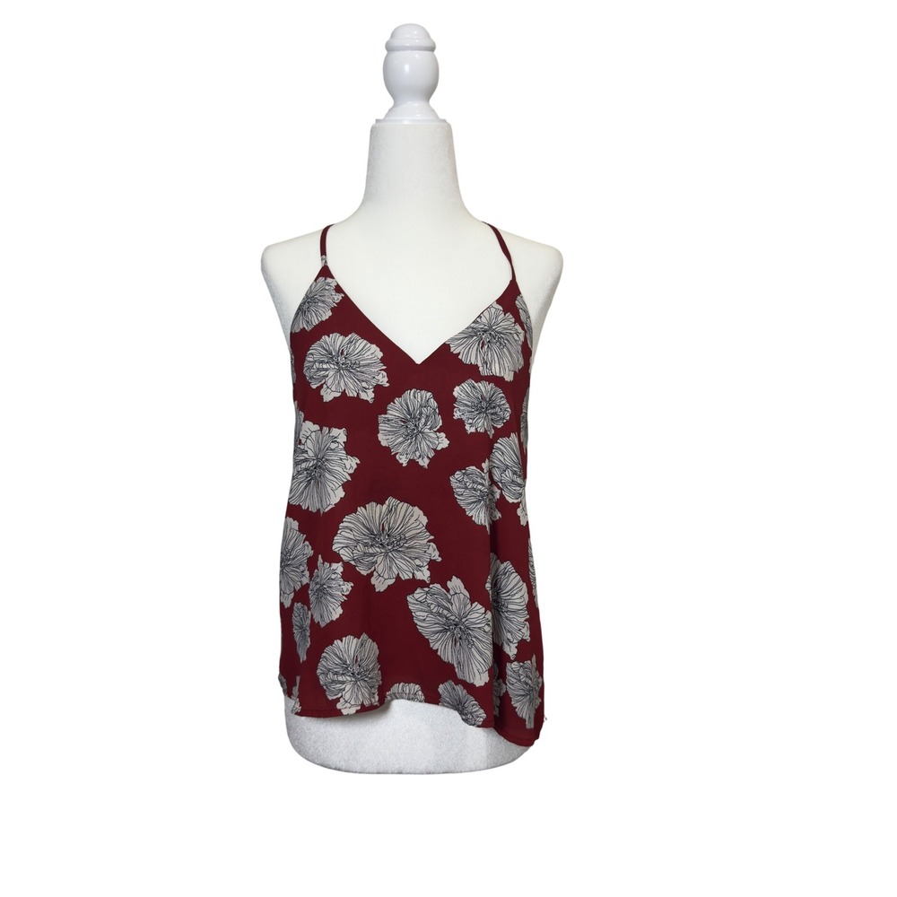 Wet Seal‎ Vintage Floral T-Back Cami Top Burgundy Red White Small Y2K Racerback